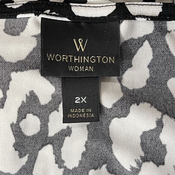 Worthington 2X-Large Top Scoop Neck Long Sleeve Stretch Side Tie Leopard Print - Picture 7 of 8